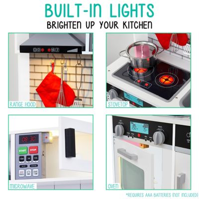 Image showing  Small Kids Kitchen Playset, Pretend Kids Wooden Kitchen with Stovetop, Oven & More, white