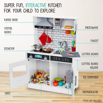 Image showing 5 th Lil' Jumbl Small Kids Kitchen Playset, Pretend Kids Wooden Kitchen with Stovetop, Oven & More, white