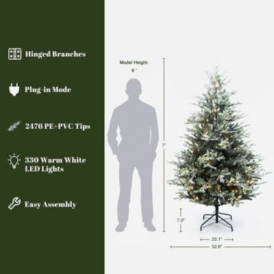 Image showing  7 ft. Pre-Lit Green Artificial Fir Christmas Tree with Mistletoe Decorations and Metal Stand
