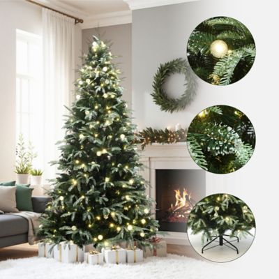 Image showing  6.5 ft. Pre-Lit Green Full Artificial Christmas Tree with 350 Mixed Warm Lights and Stand
