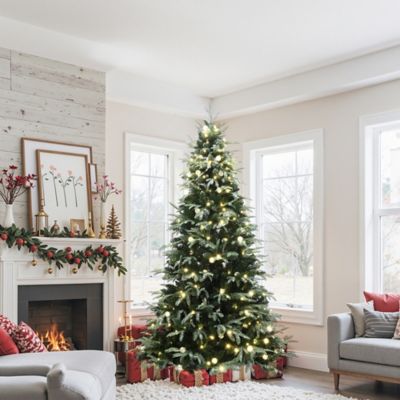 Image showing  6.5 ft. Pre-Lit Green Full Artificial Christmas Tree with 350 Mixed Warm Lights and Stand