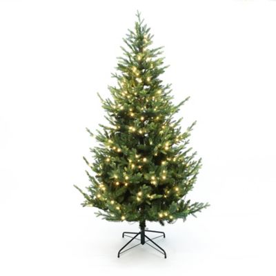 LuxenHome 7 ft. Pre-Lit Artificial Natural Upswept Pine Christmas Tree with Metal Stand