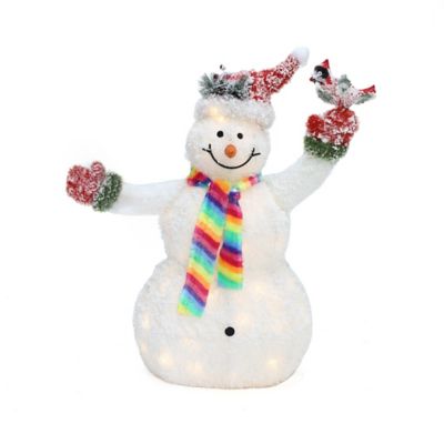 LuxenHome 3 ft. Lighted Snowman with Bird, Festive Outdoor Christmas Display