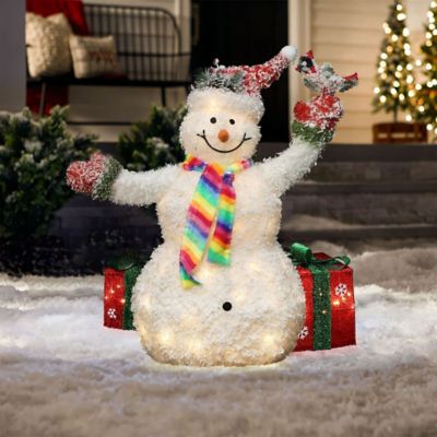 Image showing  3 ft. Lighted Snowman with Bird, Festive Outdoor Christmas Display