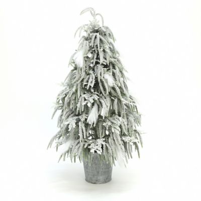 LuxenHome 4 ft. Unlit Artificial Potted Tree with White Snow-Flocked and So ft. Branches