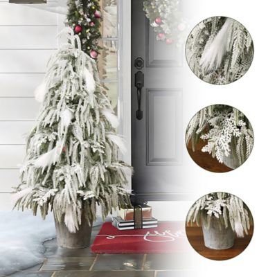 Image showing  4 ft. Unlit Artificial Potted Tree with White Snow-Flocked and So ft. Branches