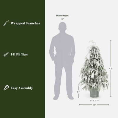 Image showing  4 ft. Unlit Artificial Potted Tree with White Snow-Flocked and So ft. Branches