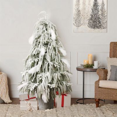 Image showing  4 ft. Unlit Artificial Potted Tree with White Snow-Flocked and So ft. Branches