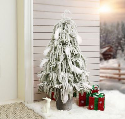 Image showing  4 ft. Unlit Artificial Potted Tree with White Snow-Flocked and So ft. Branches