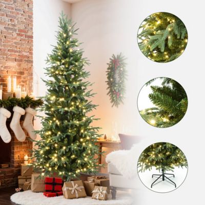Image showing  7.5 ft. Pre-Lit Green Slender Artificial Christmas Tree with Metal Stand