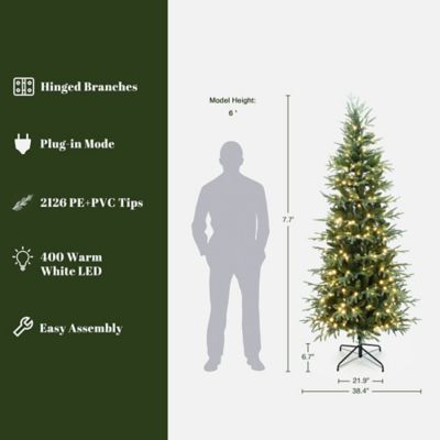 Image showing  7.5 ft. Pre-Lit Green Slender Artificial Christmas Tree with Metal Stand
