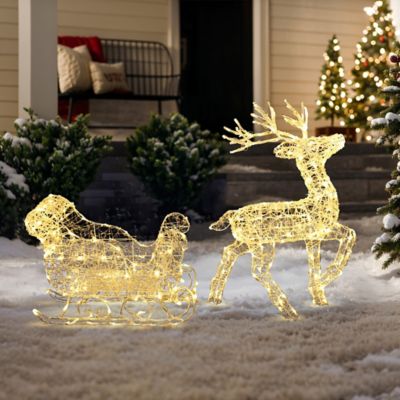 Image showing  2-Piece Lighted Reindeer and Sleigh Christmas Yard Decoration, Outdoor Holiday Set with Timer