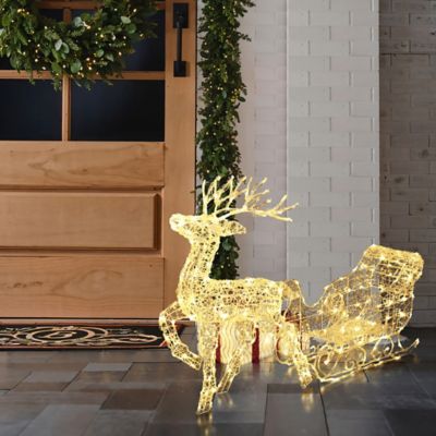 Image showing  2-Piece Lighted Reindeer and Sleigh Christmas Yard Decoration, Outdoor Holiday Set with Timer