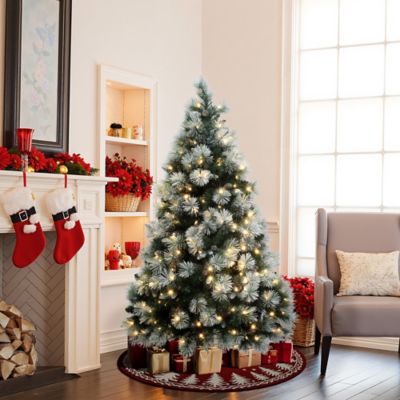 Image showing  6 ft. Pre-Lit Flocked Artificial Pine Christmas Tree with Pinecone Decoration and Stand