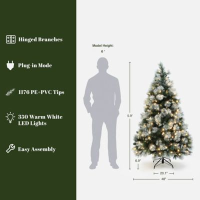 Image showing  6 ft. Pre-Lit Flocked Artificial Pine Christmas Tree with Pinecone Decoration and Stand