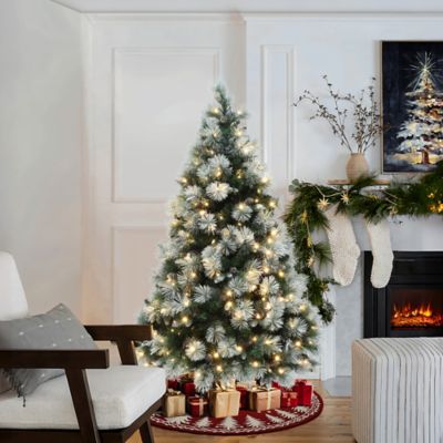 Image showing  6 ft. Pre-Lit Flocked Artificial Pine Christmas Tree with Pinecone Decoration and Stand