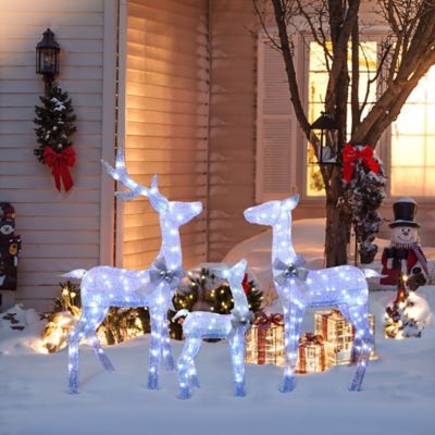 Image showing  Lighted White Deer with Silver Bows, Indoor Outdoor Christmas Decoration, Set of 3