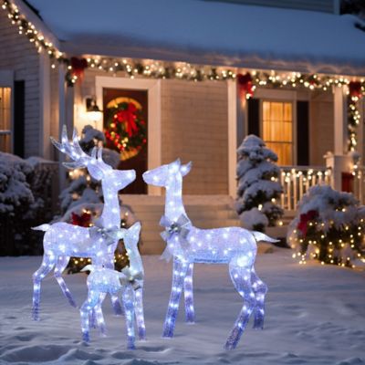 Image showing  Lighted White Deer with Silver Bows, Indoor Outdoor Christmas Decoration, Set of 3