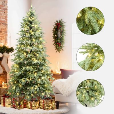 Image showing  6.5 ft. Pre-Lit Green PE Branches Artificial Spruce Christmas Tree with Metal Stand