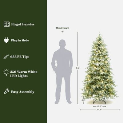 Image showing  6.5 ft. Pre-Lit Green PE Branches Artificial Spruce Christmas Tree with Metal Stand