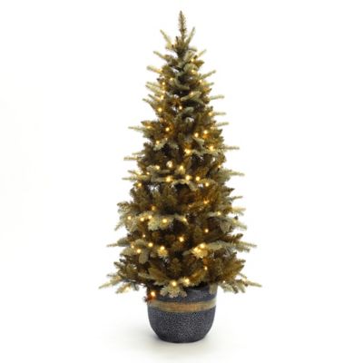 LuxenHome 4.5 ft. Pre-Lit Gold Branches Artificial Christmas Tree with Antique Bronze Resin Pot