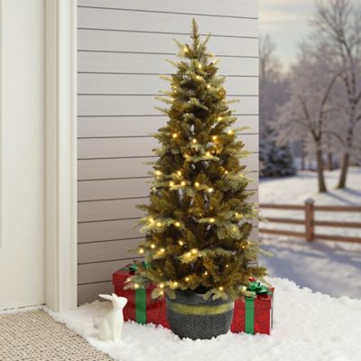 Image showing  4.5 ft. Pre-Lit Gold Branches Artificial Christmas Tree with Antique Bronze Resin Pot