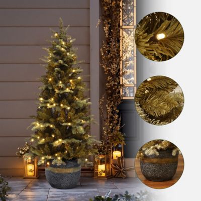 Image showing  4.5 ft. Pre-Lit Gold Branches Artificial Christmas Tree with Antique Bronze Resin Pot