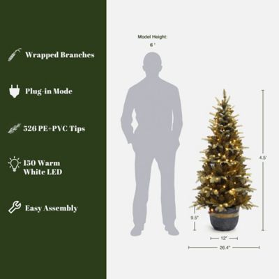 Image showing  4.5 ft. Pre-Lit Gold Branches Artificial Christmas Tree with Antique Bronze Resin Pot