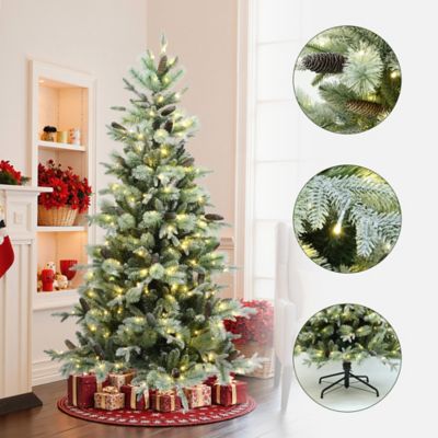Image showing  6.5 ft. Pre-Lit Artificial Pine Christmas Tree with Frosted Green Branches with Stand