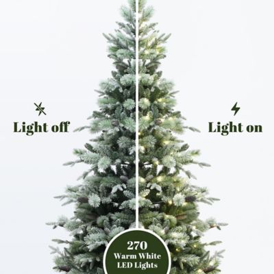 Image showing  6.5 ft. Pre-Lit Artificial Pine Christmas Tree with Frosted Green Branches with Stand