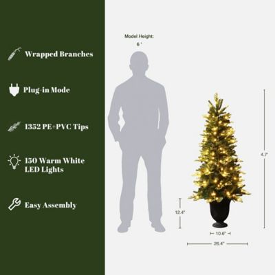Image showing  4.5 ft. Pre-Lit Artificial Pine Christmas Tree with Pinecones and Black Urn Planter Pot