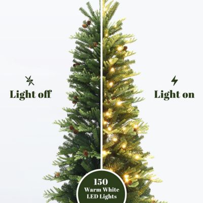 Image showing  4.5 ft. Pre-Lit Artificial Pine Christmas Tree with Pinecones and Black Urn Planter Pot