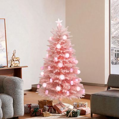 Image showing  5 ft. Pink Cherry Blossom Christmas Tree with Fiber Optic Lights & Snowman Star Topper