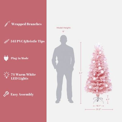 Image showing  5 ft. Pink Cherry Blossom Christmas Tree with Fiber Optic Lights & Snowman Star Topper