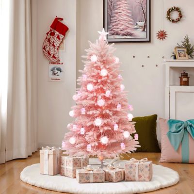 Image showing  5 ft. Pink Cherry Blossom Christmas Tree with Fiber Optic Lights & Snowman Star Topper