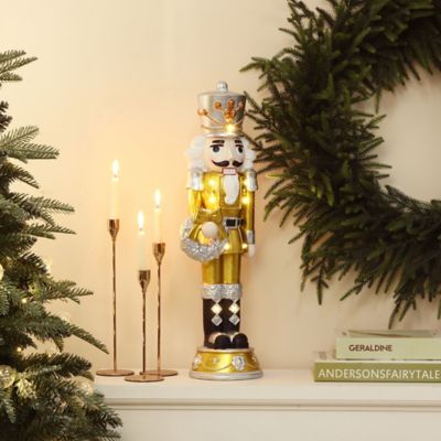 Image showing  2 ft. Lighted Nutcracker Gold Soldier with Silver Wreath, Battery Operated Xmas Decoration