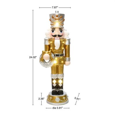 Image showing  2 ft. Lighted Nutcracker Gold Soldier with Silver Wreath, Battery Operated Xmas Decoration