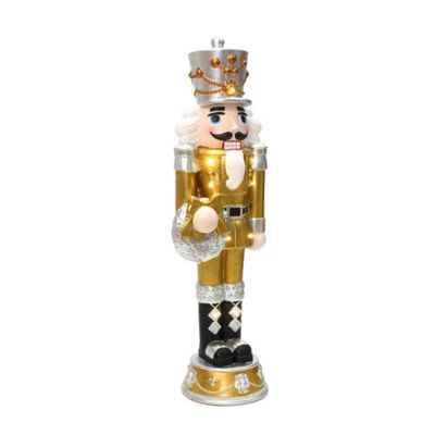 Image showing  2 ft. Lighted Nutcracker Gold Soldier with Silver Wreath, Battery Operated Xmas Decoration