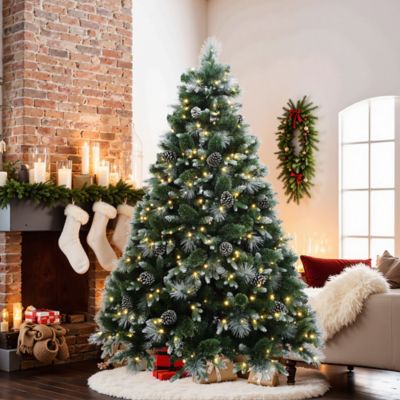 Image showing  7 ft. Pre-Lit Green & White Pine Christmas Tree with Pinecones & Metal Stand, Holiday Decor