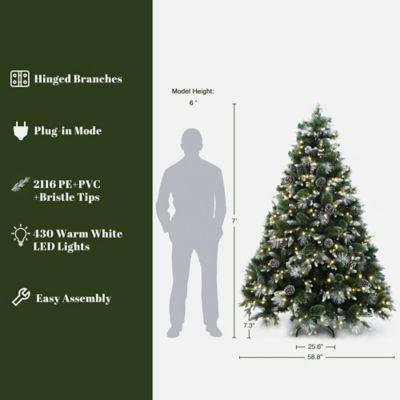 Image showing  7 ft. Pre-Lit Green & White Pine Christmas Tree with Pinecones & Metal Stand, Holiday Decor