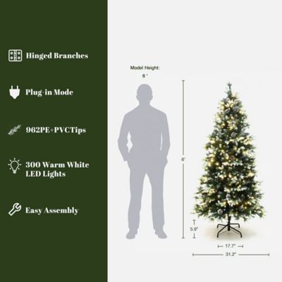 Image showing  6 ft. Pre-Lit Green Branches with Green and White Tips Artificial Christmas Tree with Stand
