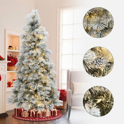Image showing  6.5 ft. Pre-Lit Snowy Branches Artificial Christmas Tree with Metal Stand