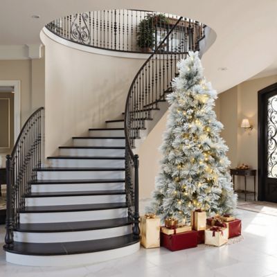 Image showing 5 th LuxenHome 6.5 ft. Pre-Lit Snowy Branches Artificial Christmas Tree with Metal Stand