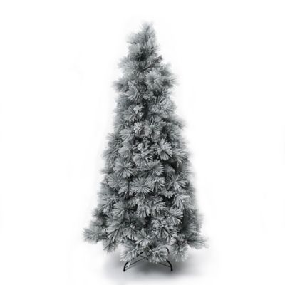 Image showing 6 th LuxenHome 6.5 ft. Pre-Lit Snowy Branches Artificial Christmas Tree with Metal Stand