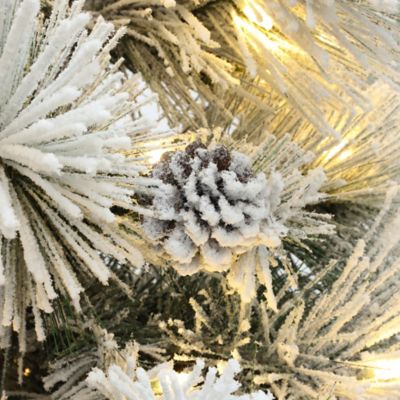 Image showing 8 th LuxenHome 6.5 ft. Pre-Lit Snowy Branches Artificial Christmas Tree with Metal Stand