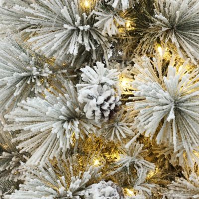 Image showing 9 th LuxenHome 6.5 ft. Pre-Lit Snowy Branches Artificial Christmas Tree with Metal Stand