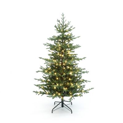LuxenHome 6 ft. Pre-Lit Artificial Fir Christmas Tree, Green Branches with Warm Lights & Metal Stand