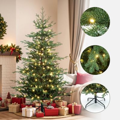 Image showing  6 ft. Pre-Lit Artificial Fir Christmas Tree, Green Branches with Warm Lights & Metal Stand