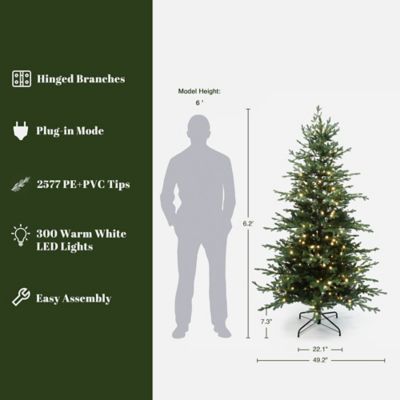 Image showing  6 ft. Pre-Lit Artificial Fir Christmas Tree, Green Branches with Warm Lights & Metal Stand