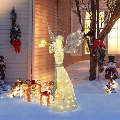 Image showing  5 ft. Angel Playing Gold Trumpet Outdoor Holiday Decoration with Lights